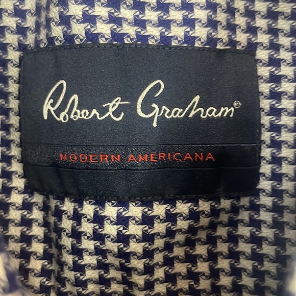 Robert Graham Modern Americana Tailored Fit Blue White Houndstooth Medium - Picture 3 of 14